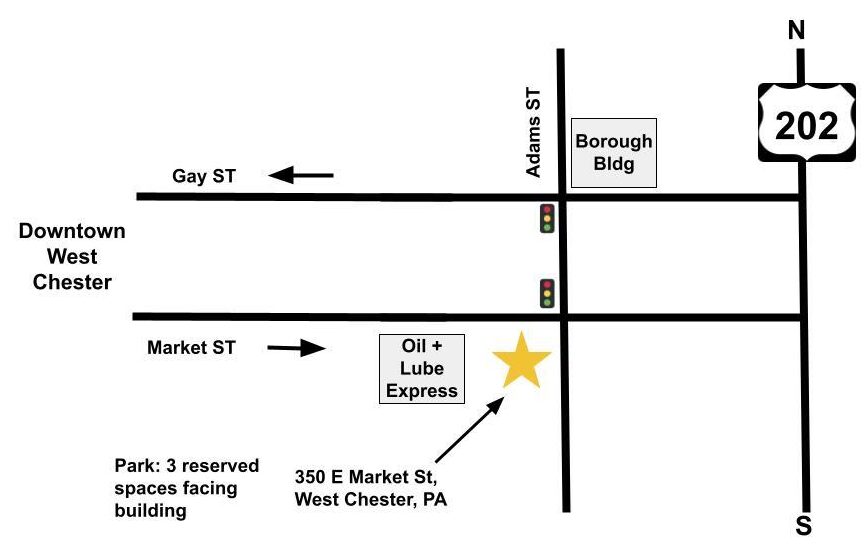 Office Map to Tuckman Pyschological - Ari Tuckman - Therapist in West Chester, Pennsylvania.